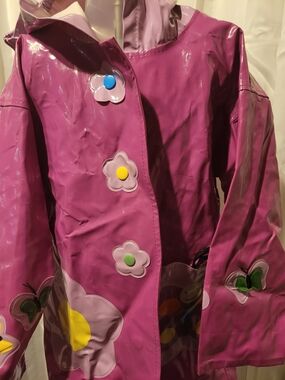 Kidorable Magenta Flower Button Hooded Raincoat